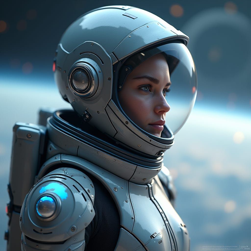 Astronaut in High-Sheen Spacesuit on Distant Planet