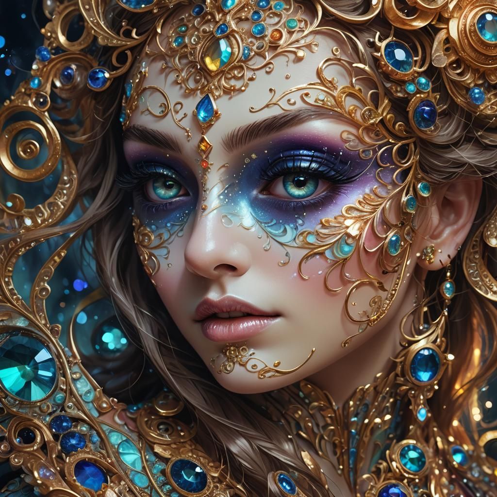 Mystical Gemstone Face in Splash Art Style