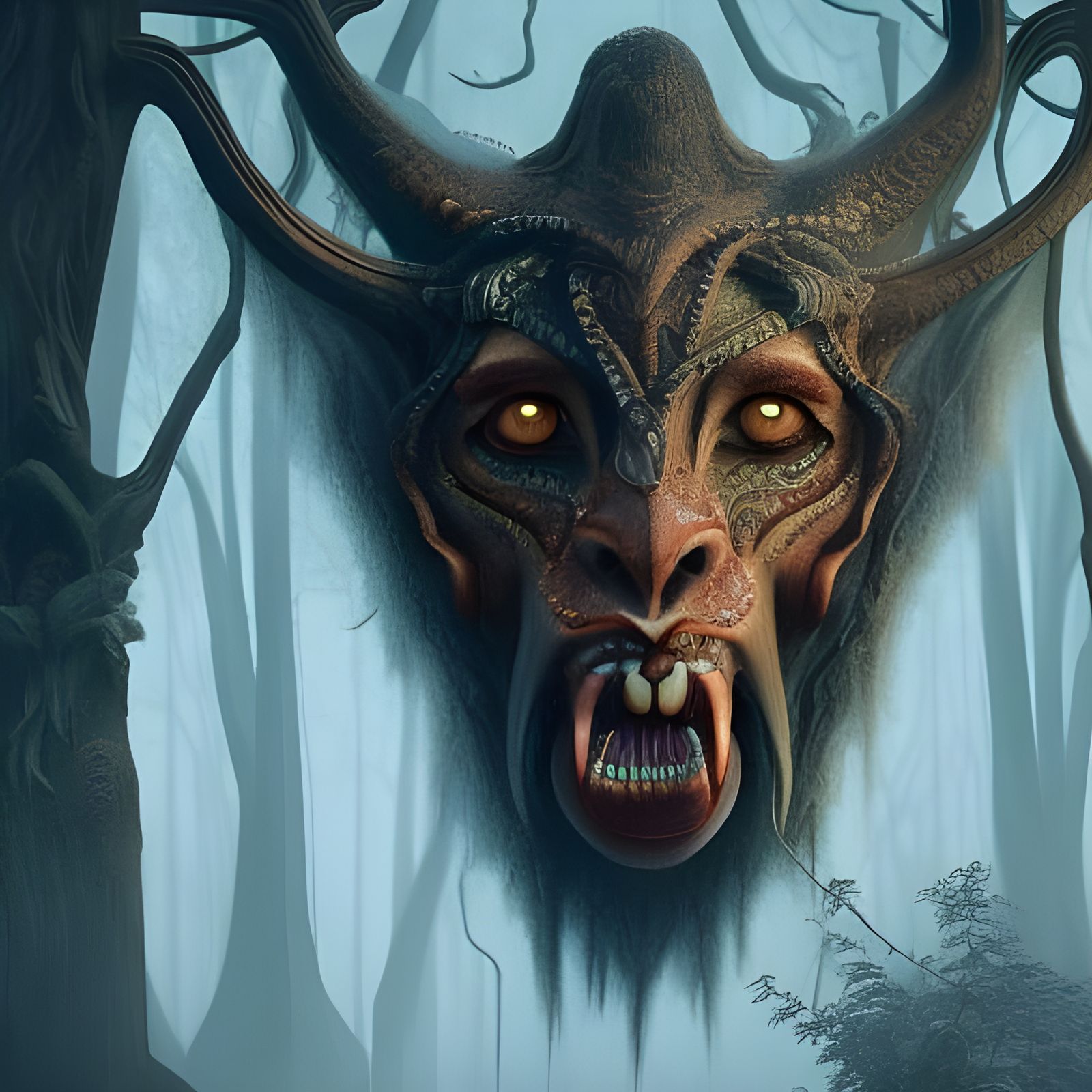 Mystical Symmetrical Face in Woodland Creature