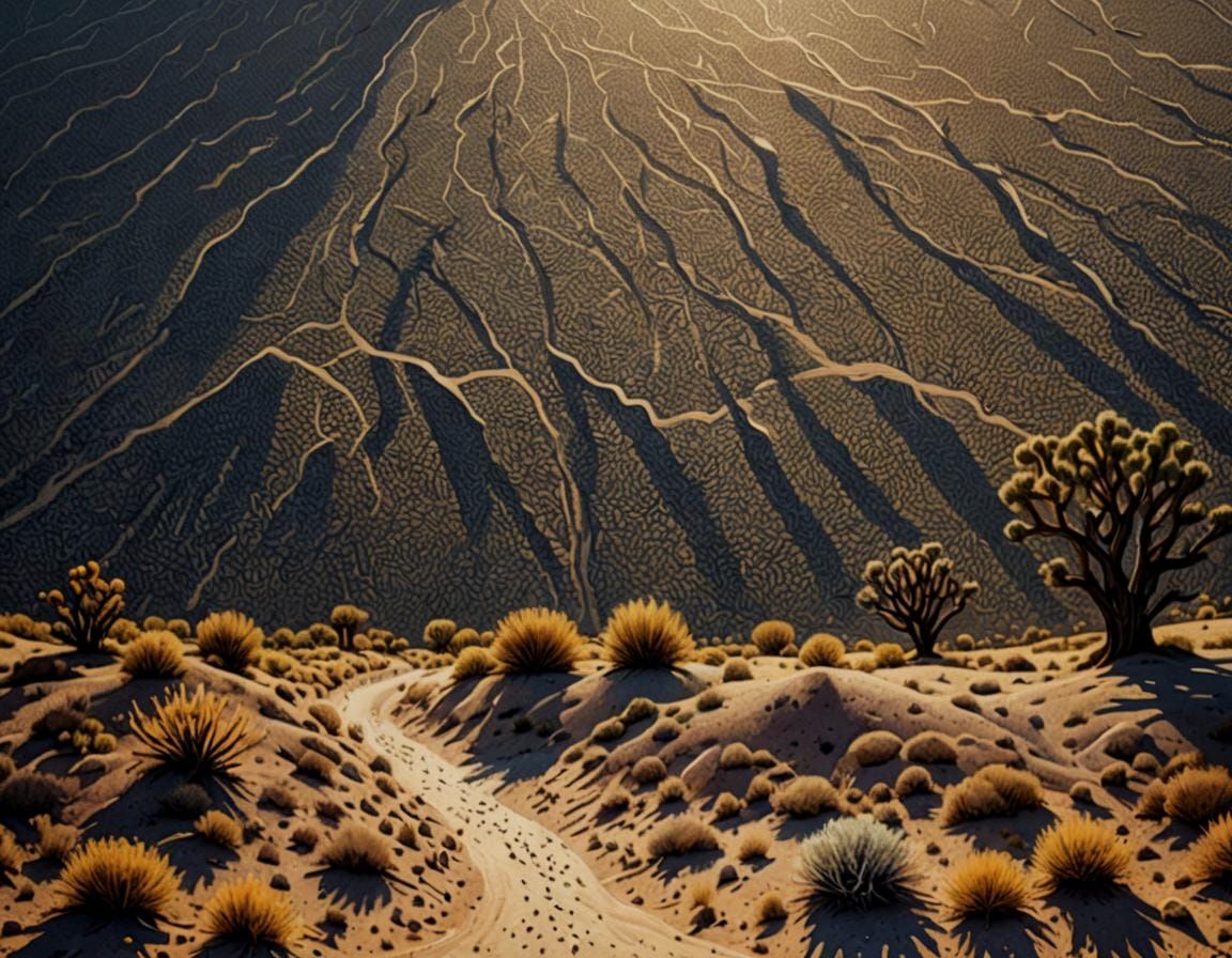 Serene Desert Landscape in Pointillist Style