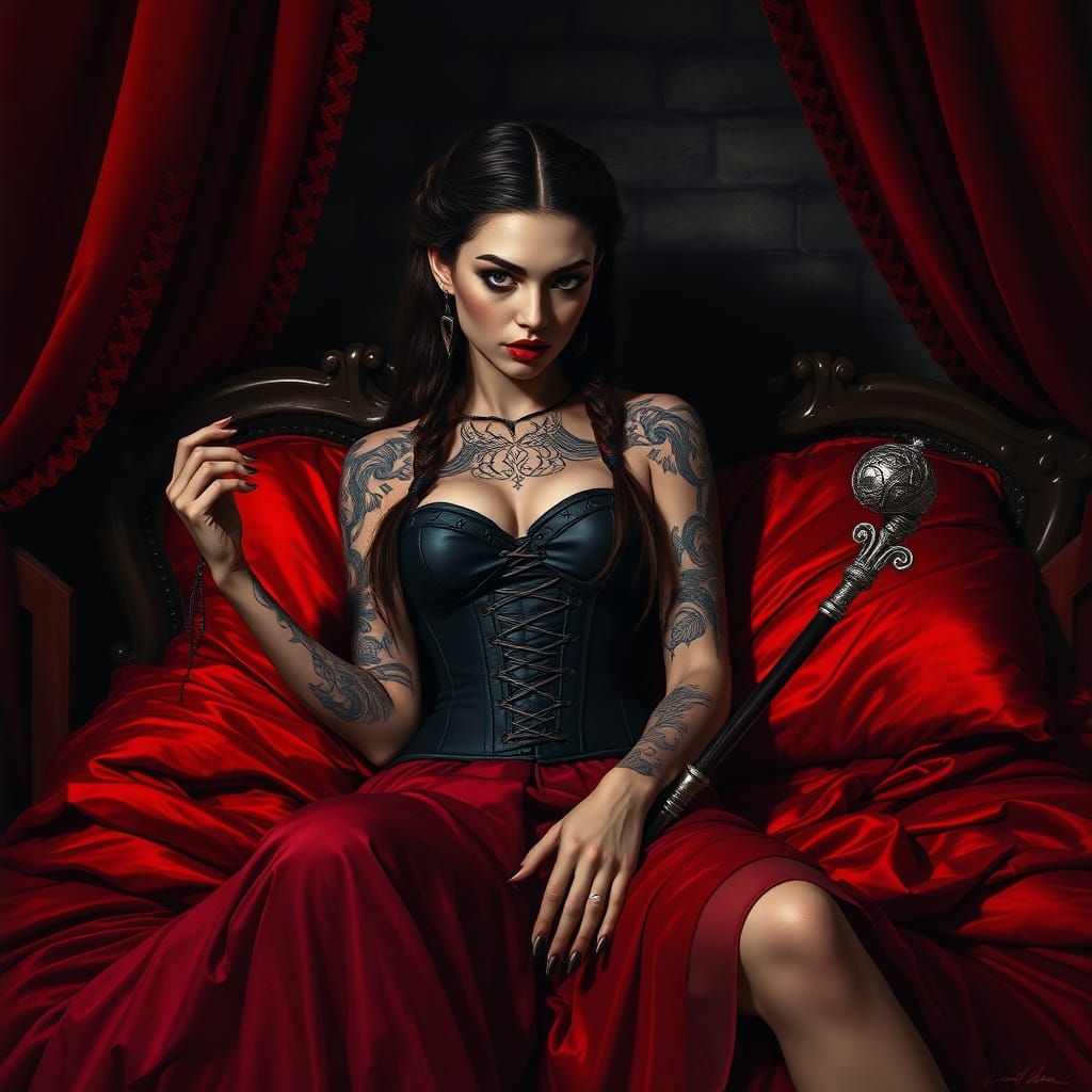 Regal Vampire Queen in Gothic Splendor