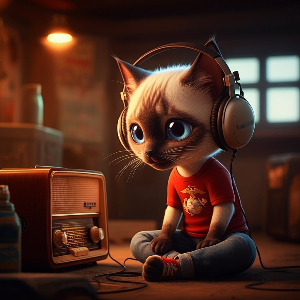 Chibi Cat in Whimsical Garage Setting, in Hypermaximalist St...