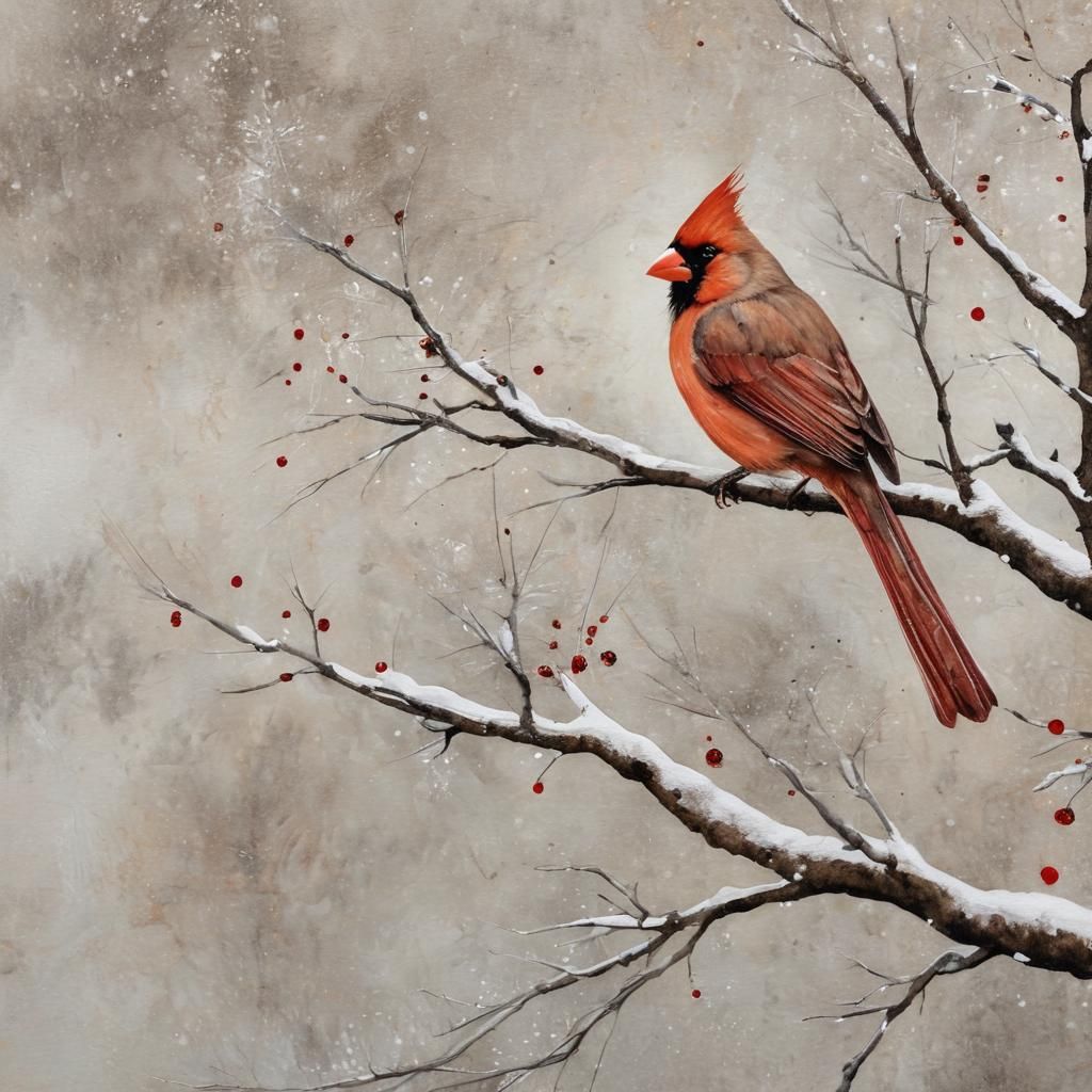 Elegant Cardinal in Snowy Landscape