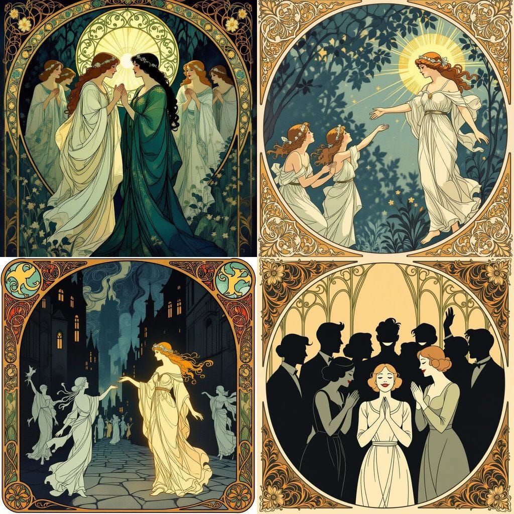 Art Nouveau Paper Figures in Shadow