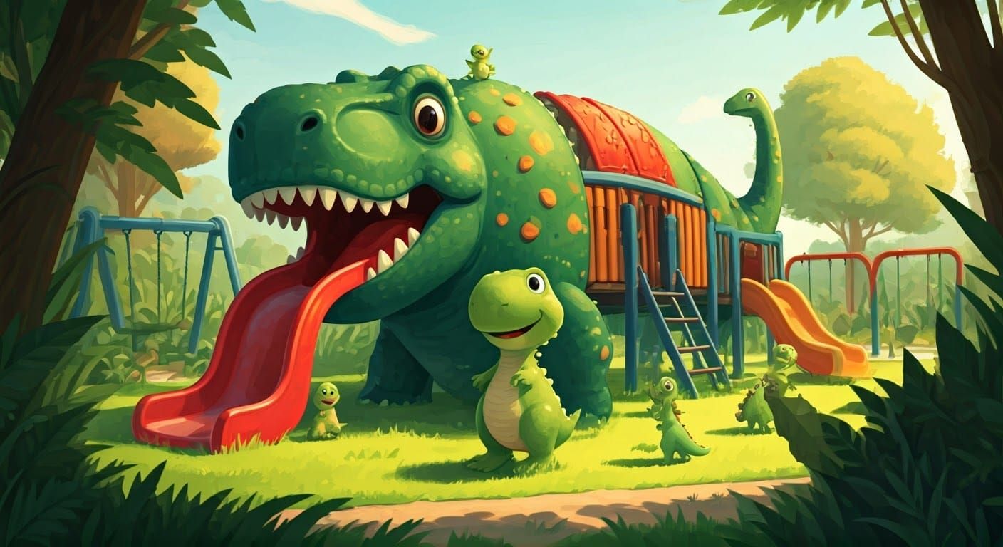 Green Dino's Playground Adventure: A Children's Illustration