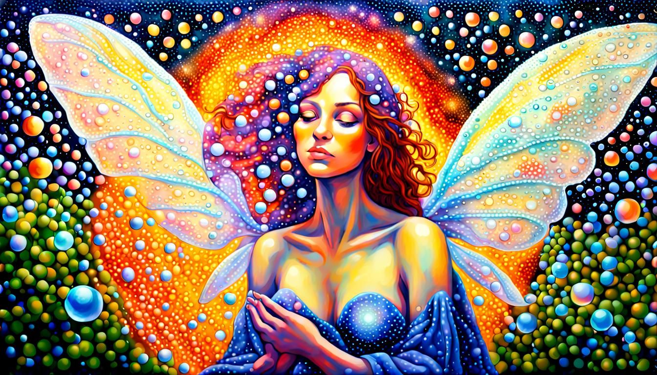 Graceful Fairies Emerge: A Pointillist Acrylic Painting