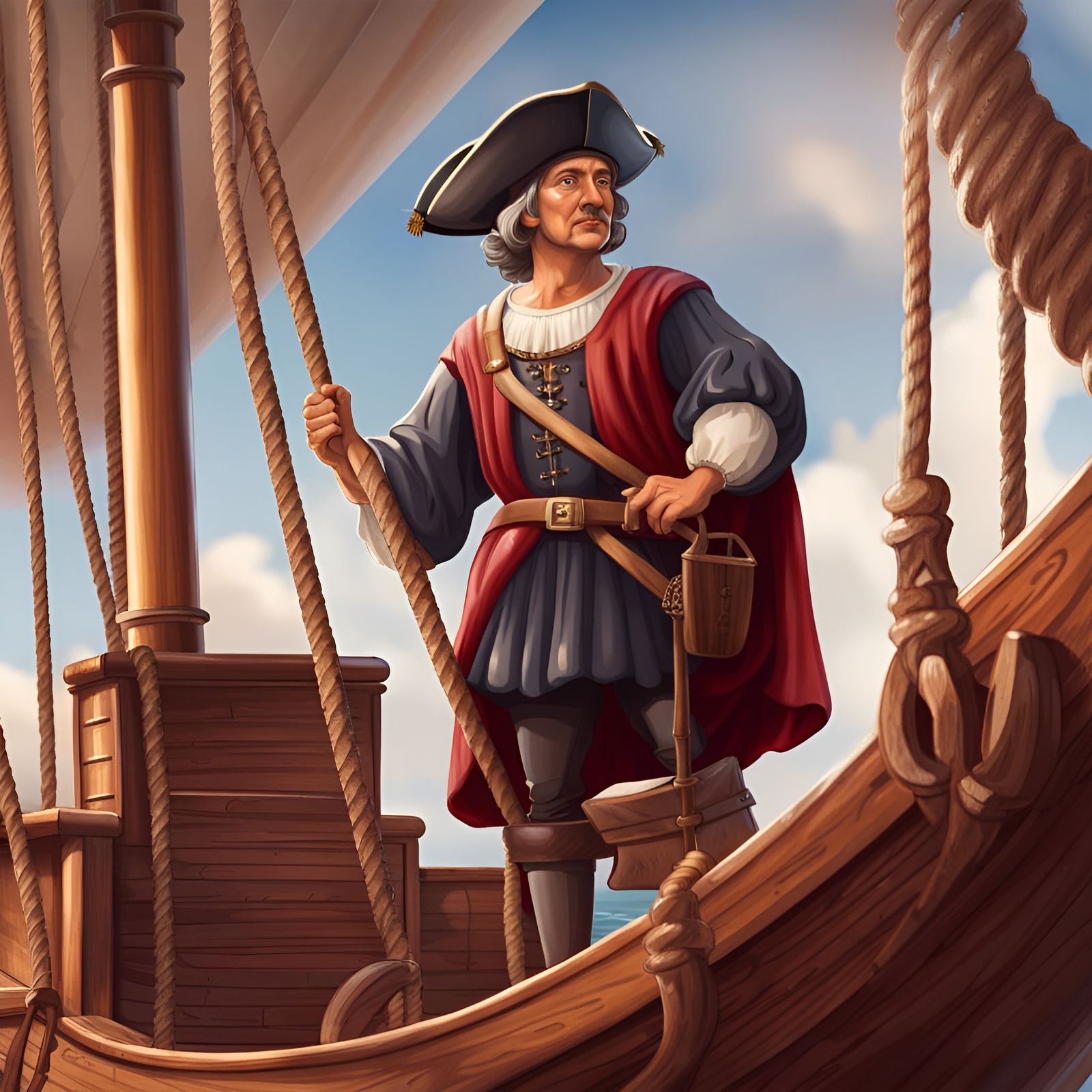 Columbus on Sailing Ship: A Realistic Depiction