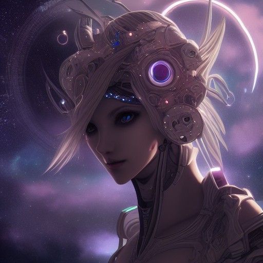 Ethereal Space Elf: Biomechanical Goddess in Anime Style