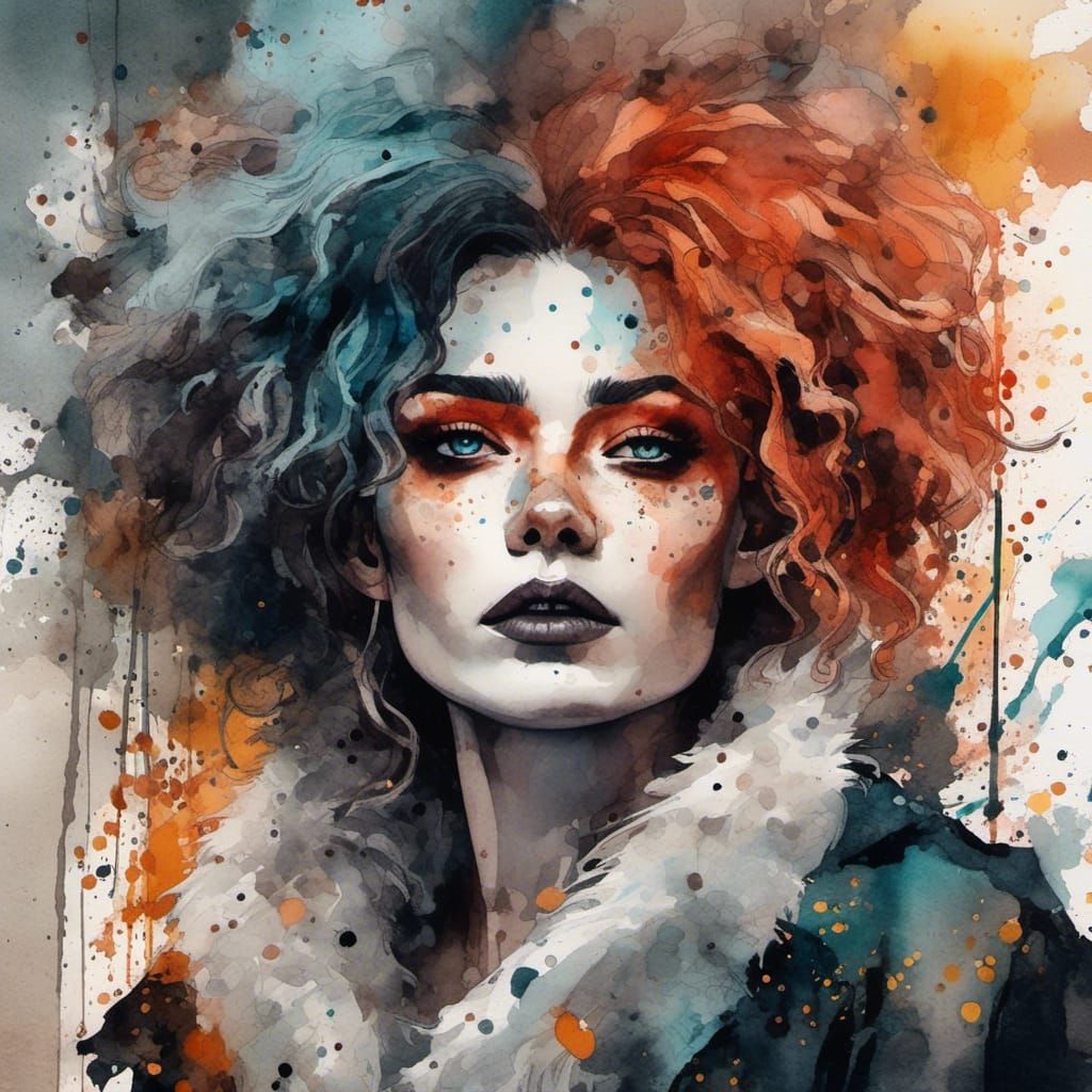 Cruella de Vil in Watercolor and Alcohol Ink Style