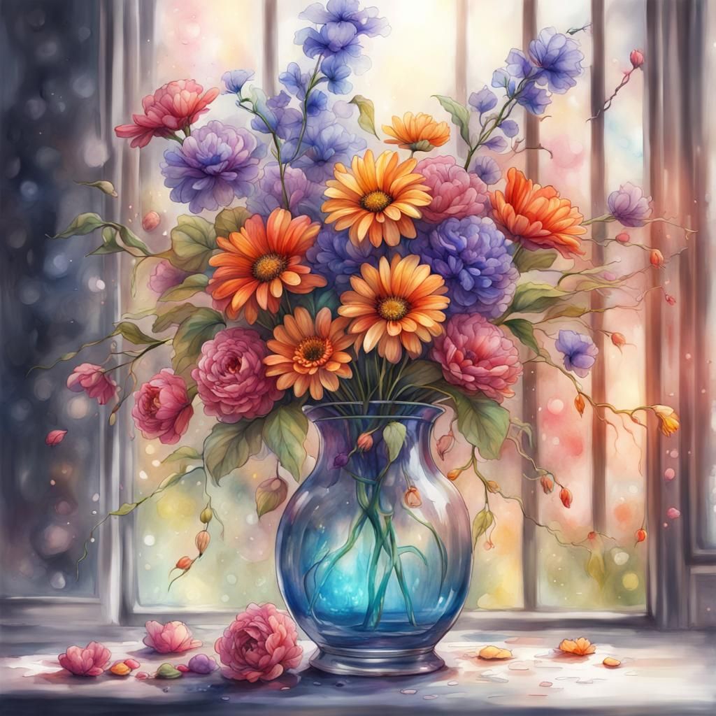 Vase of Colorful Flowers as Detailed Matte Painting
