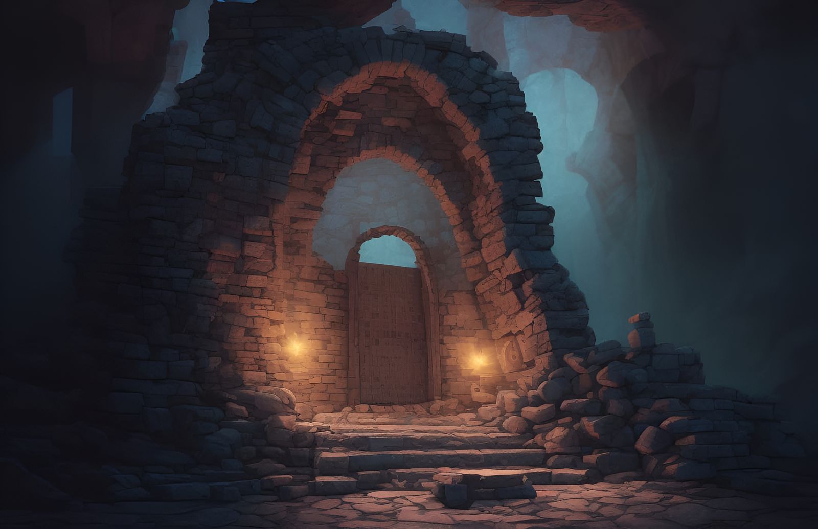 Stone Entrance to Dark Mine Digital Artwork