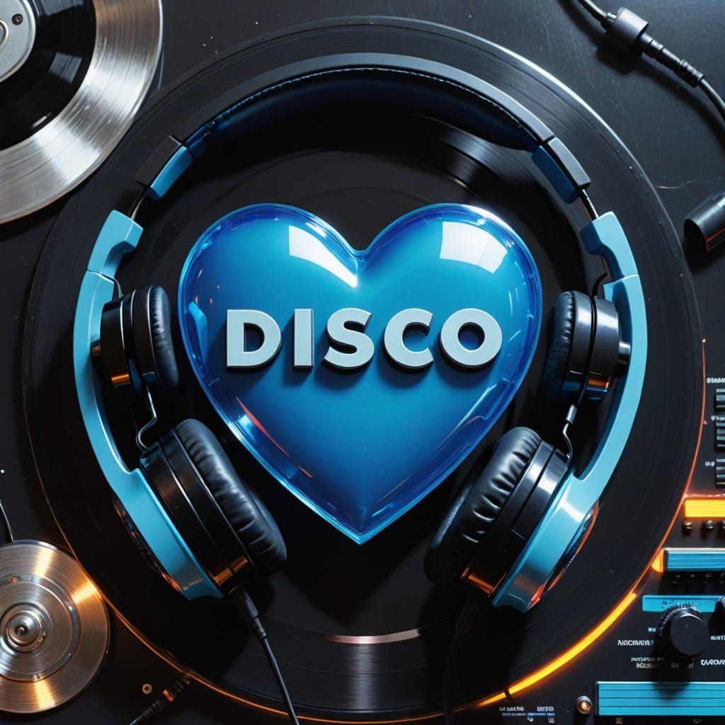 Retro Futuristic Disco Heart in Neon Gradient Colors