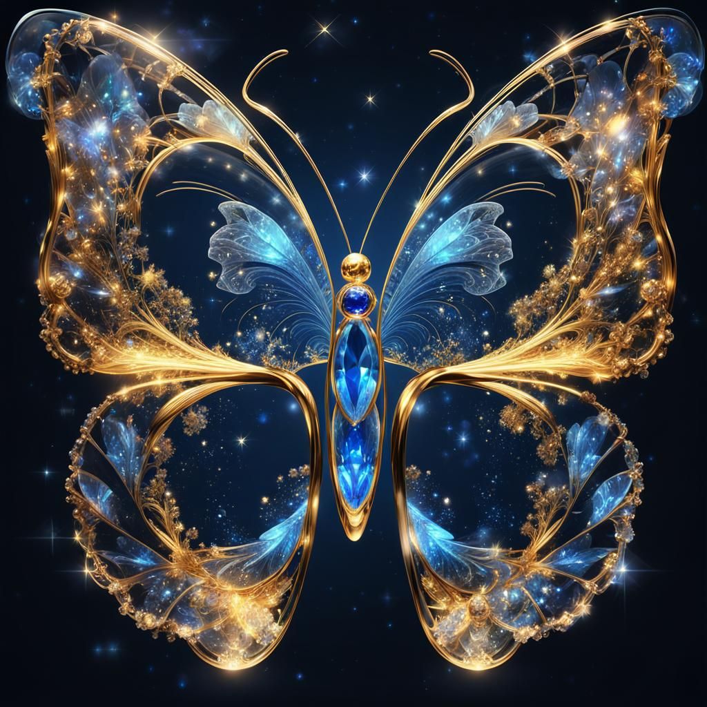 Crystal Ice Butterfly with Golden Patterns