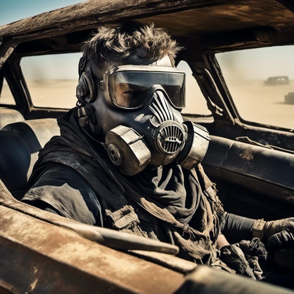 Post-Apocalyptic Raider in Mad Max Style Car