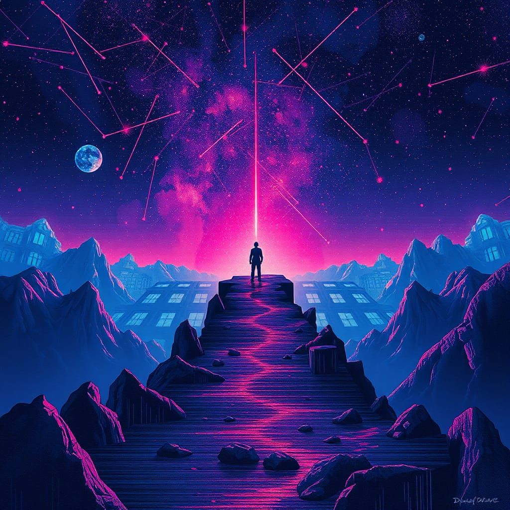 Abstract Indigo Constellation at the End of Time