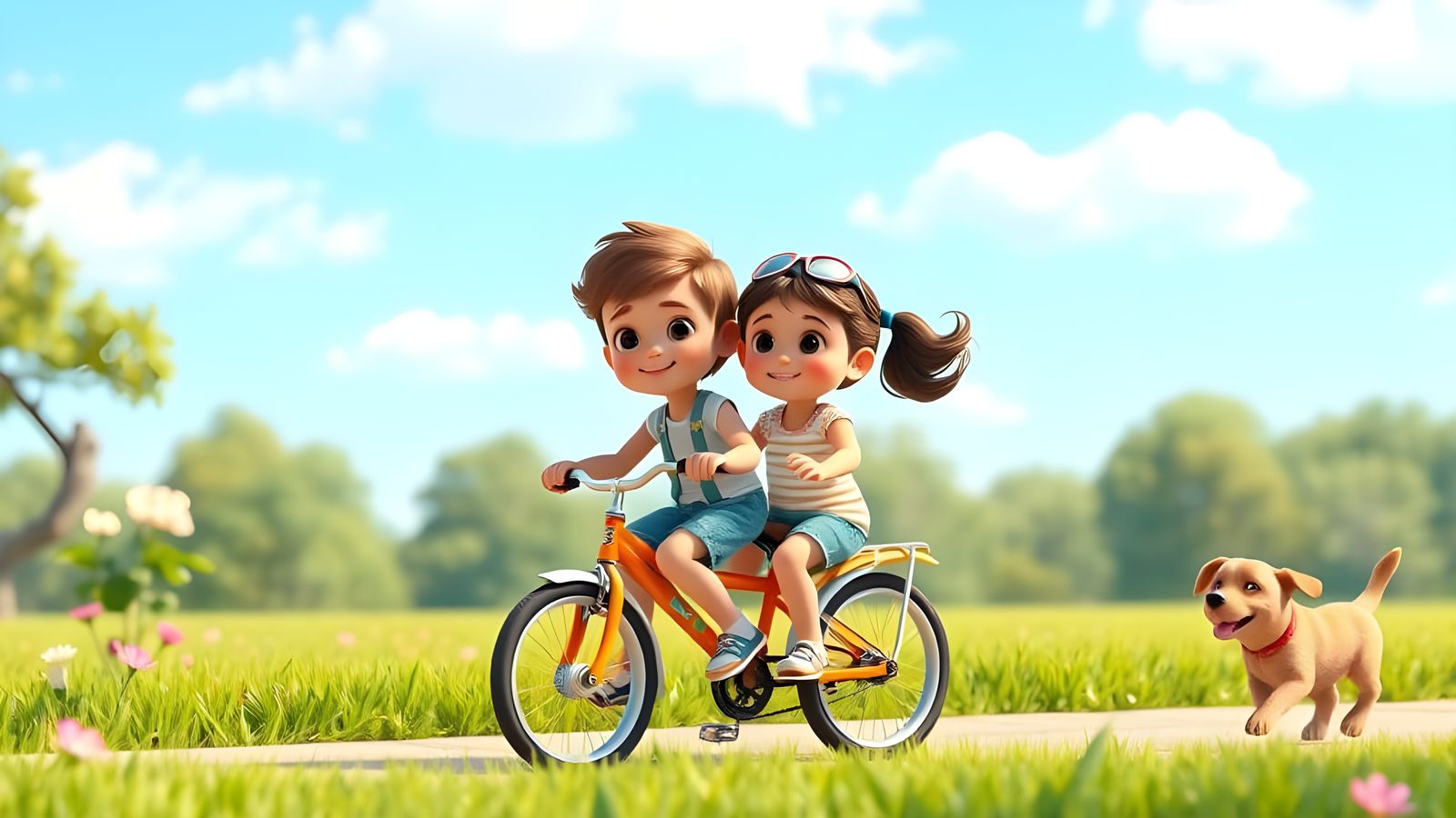 Kids on Bike: Pixar-Style 3D Render