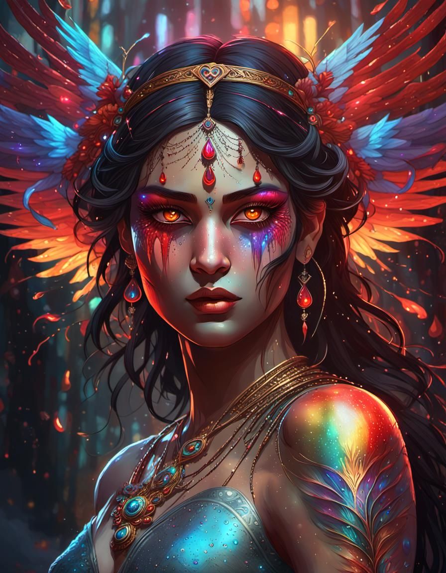 Radiant Indian Goddess with Rainbow Lighting