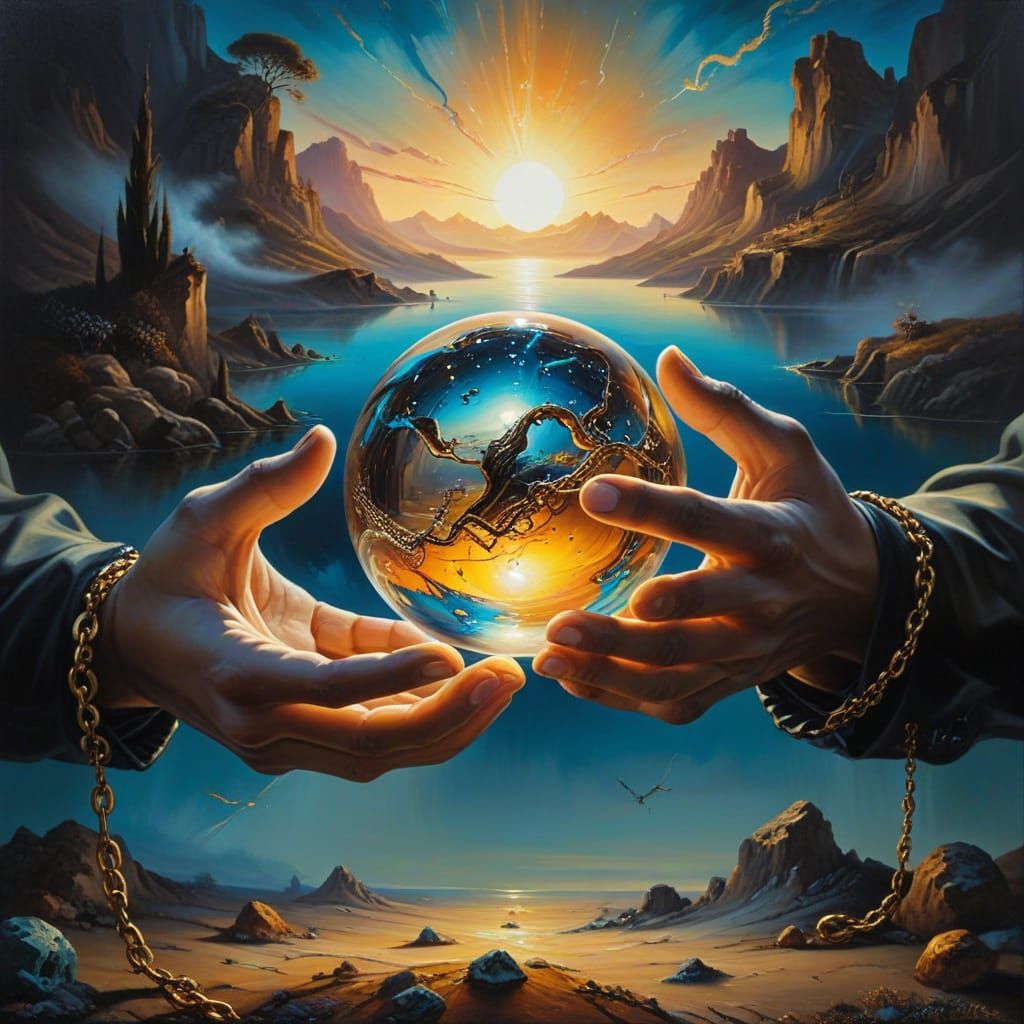 Surreal Art: Hands & Spheres Symbolizing Free Will