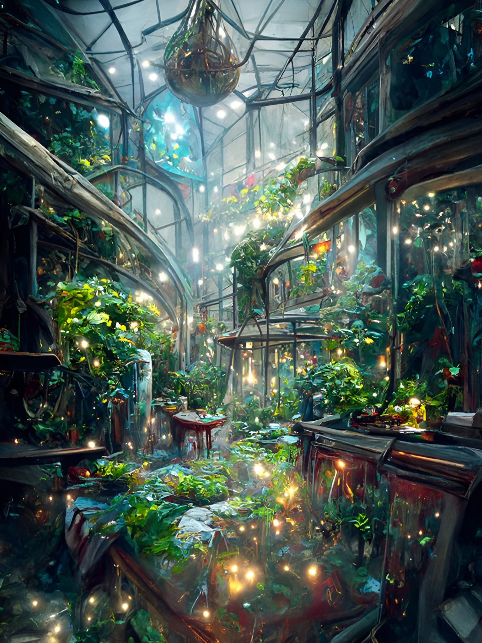 Magical Greenhouse Interior Digital Illustration