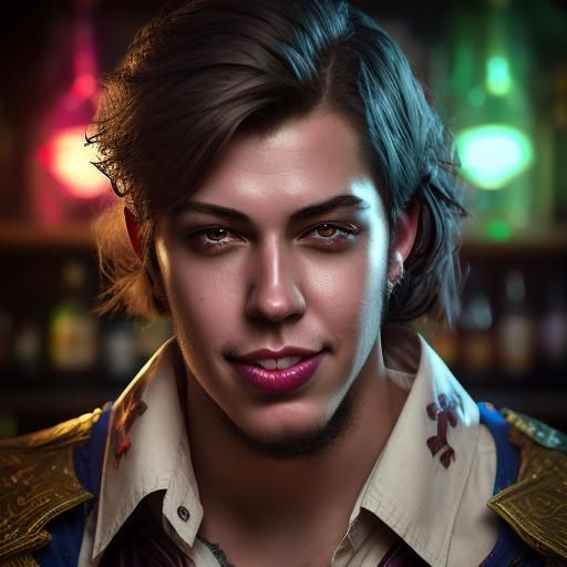 Jovial Fantasy Barkeep in Hyperrealistic Style