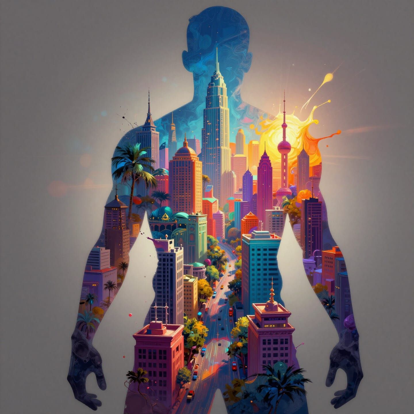 Vibrant Cityscape Inside Human Silhouette