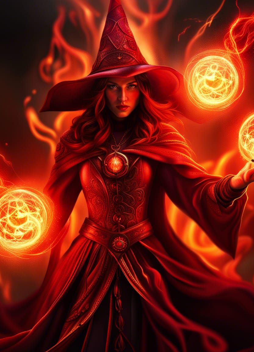Fiery Red Wizard with Energy Orbs