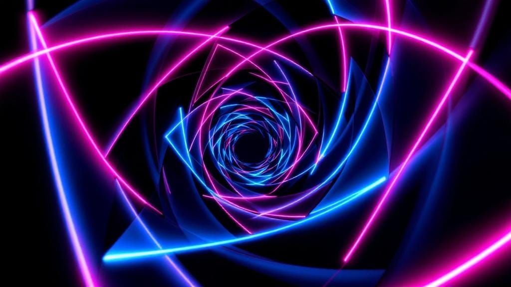 Futuristic Neon Spiral of Equilateral Triangles
