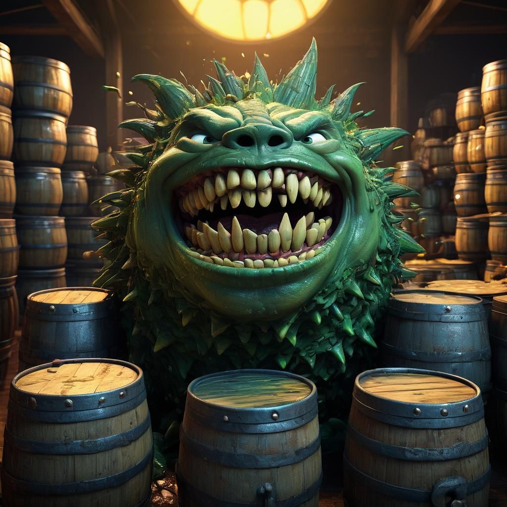 Grotesque Dominion Vomiting Barrels: 3D Digital Art