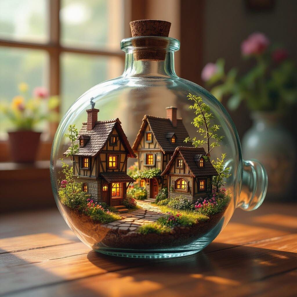 Miniature Town Inside Glass Bottle
