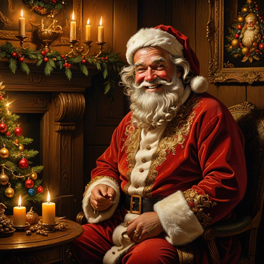 Santa Claus in Baroque Style Oil Painting