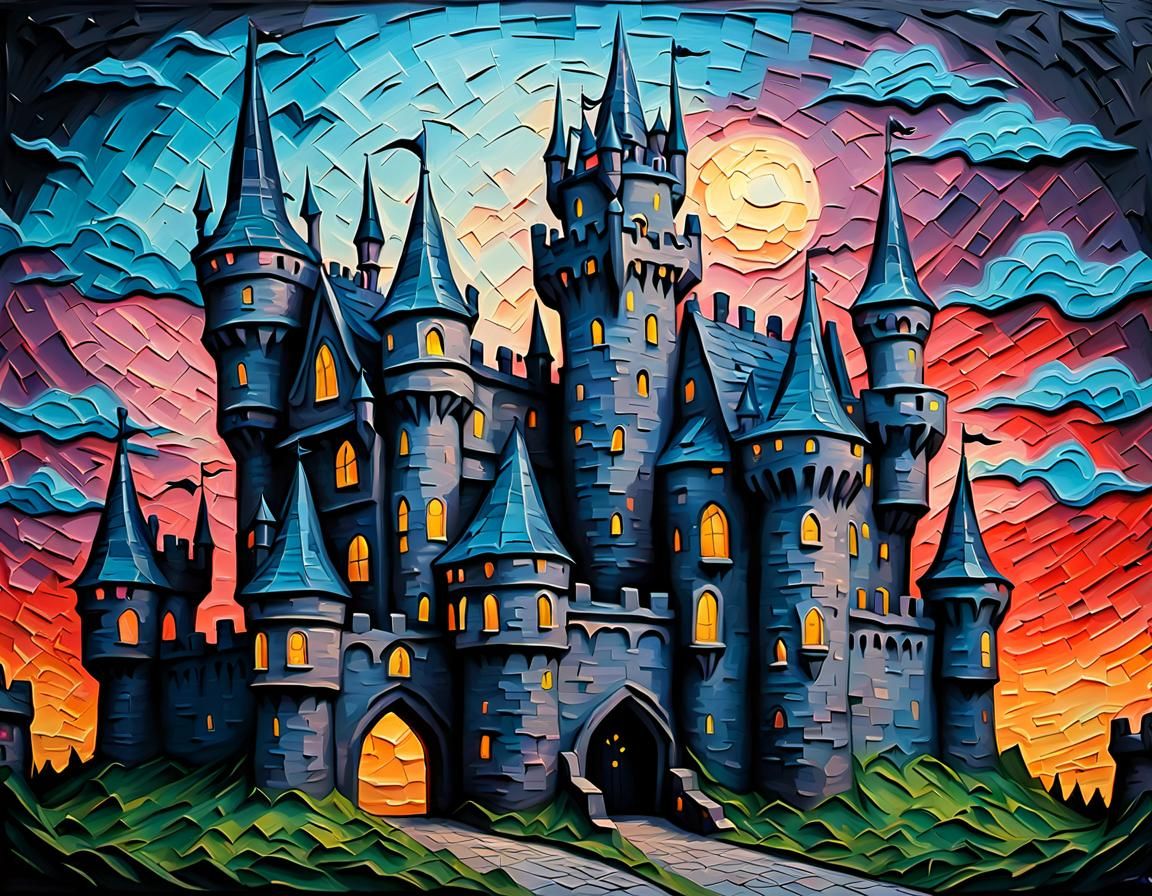 Gothic Castle Sculpture in Cartoon Street Art Style