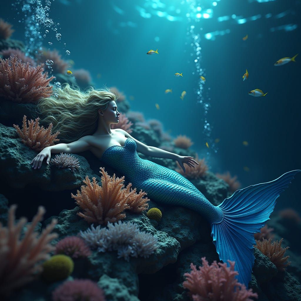 Mystical Mermaid on Vibrant Coral Reef