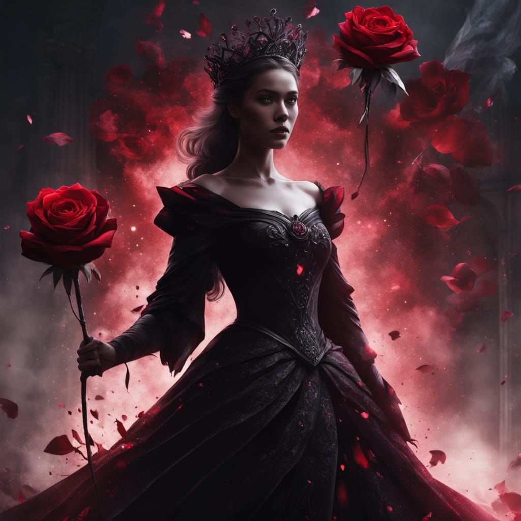 Dark Queen in Diamond Dress with Exploding Shards and Roses