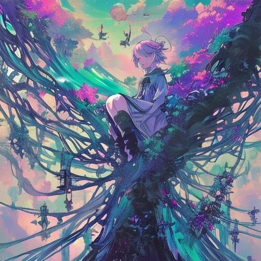 Surreal Landscape of Floating Islands and Glowing Trees