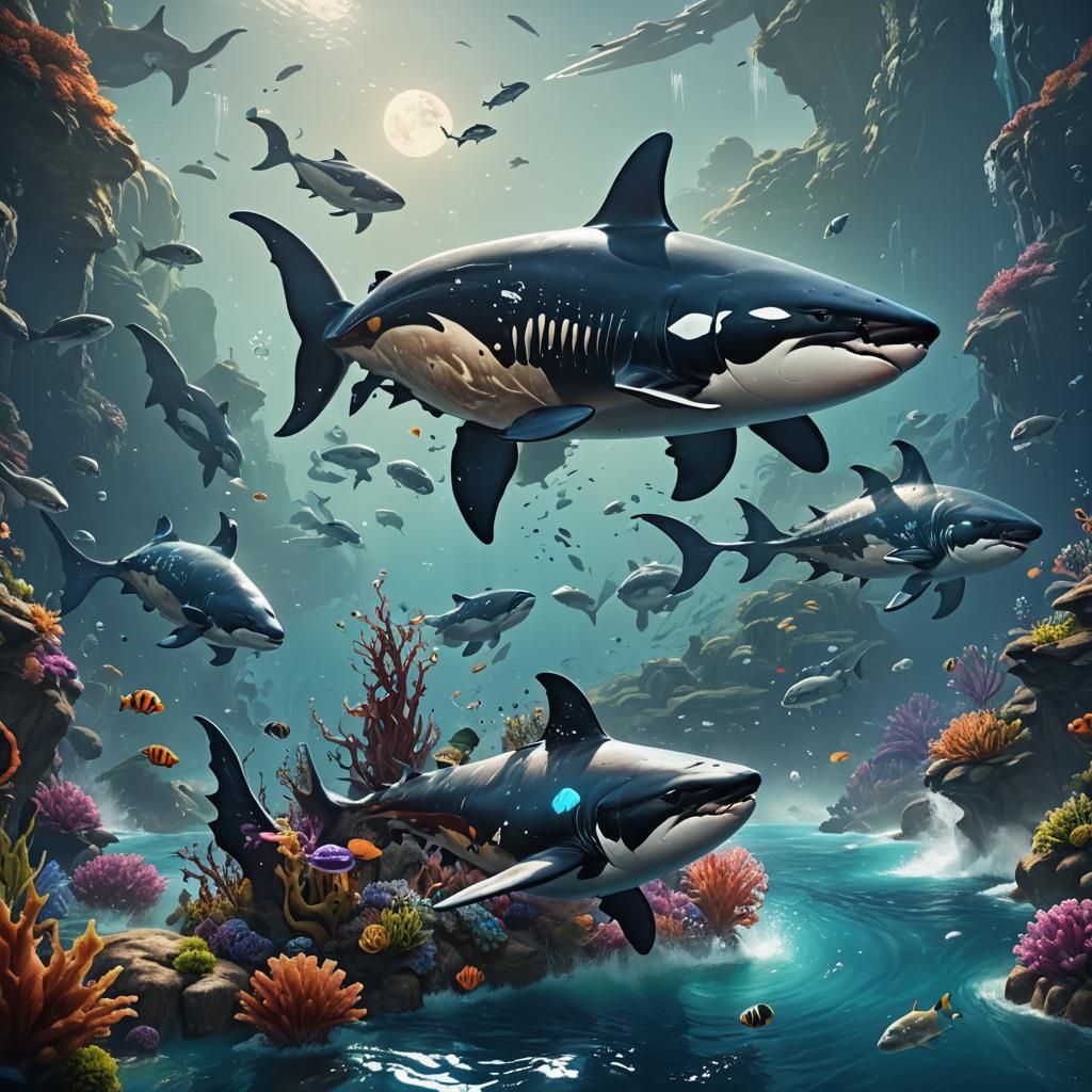 Beautiful Orca in the Sea: Detailed Matte Painting