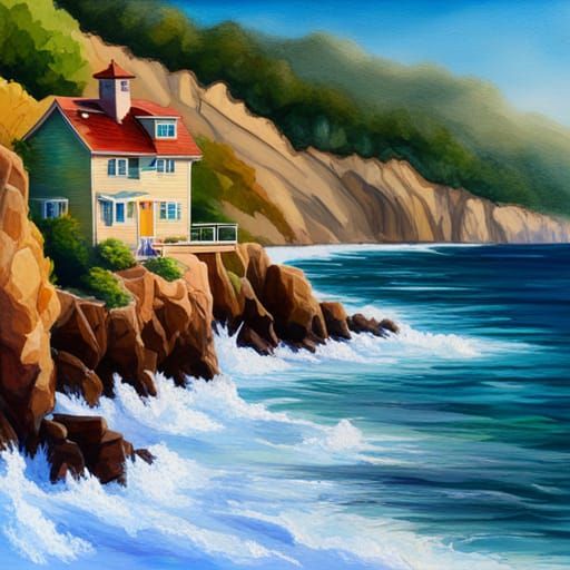 Colorful Cliffside House on a Perfect Beach Day