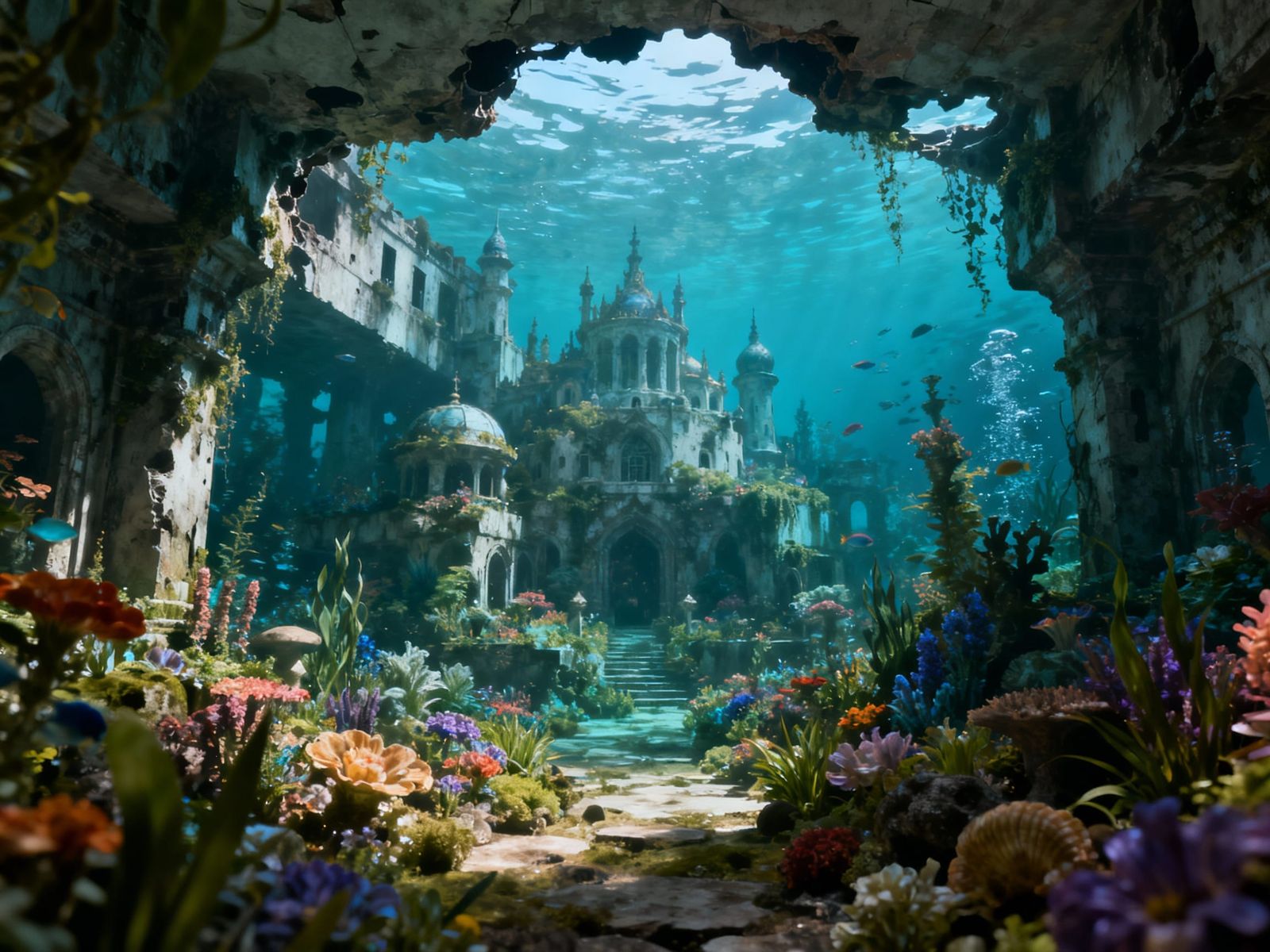 Hidden Kingdom in Underwater Brutalist Garden