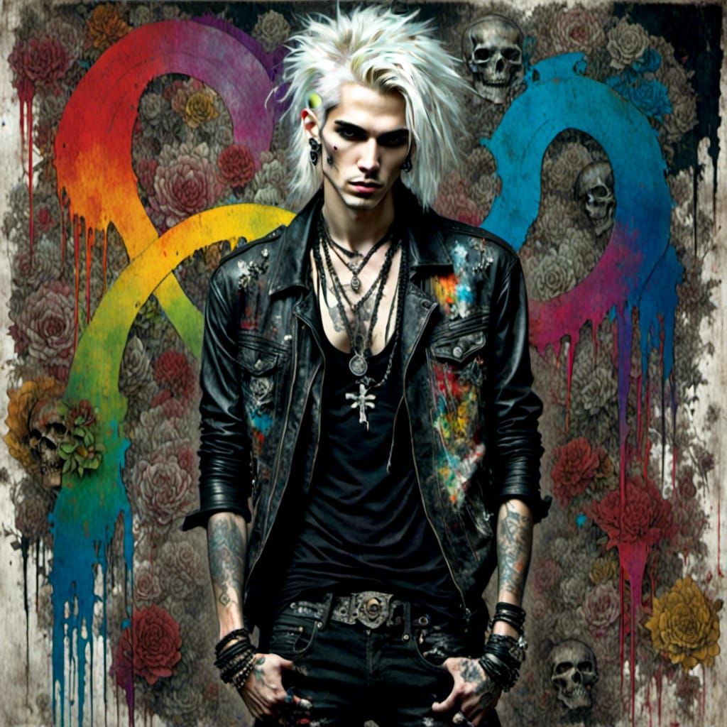 Gothic Rainbow Man Portrait in Grunge Metal Style