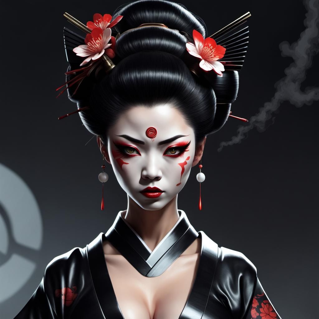 Futuristic Black Geisha with Sci-Fi Décolletage
