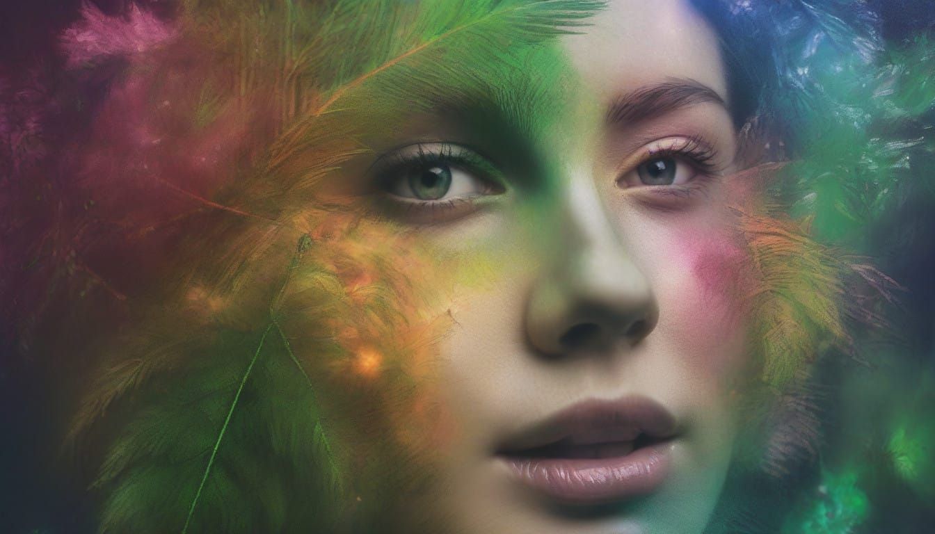 Mixed Media Portrait with Multiverse Elements in Iridescent...