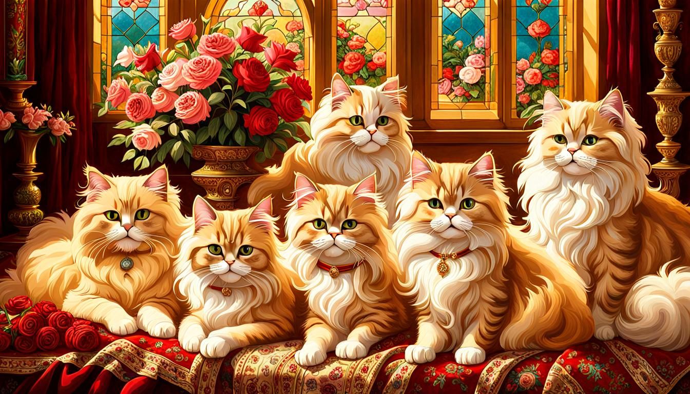 Regal Persian Cats in Opulent Golden Room