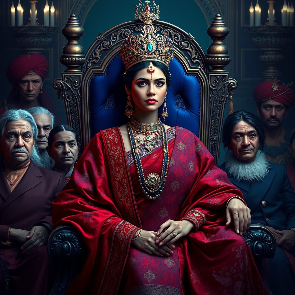 Regal Indian Queen on Ultramarine Throne