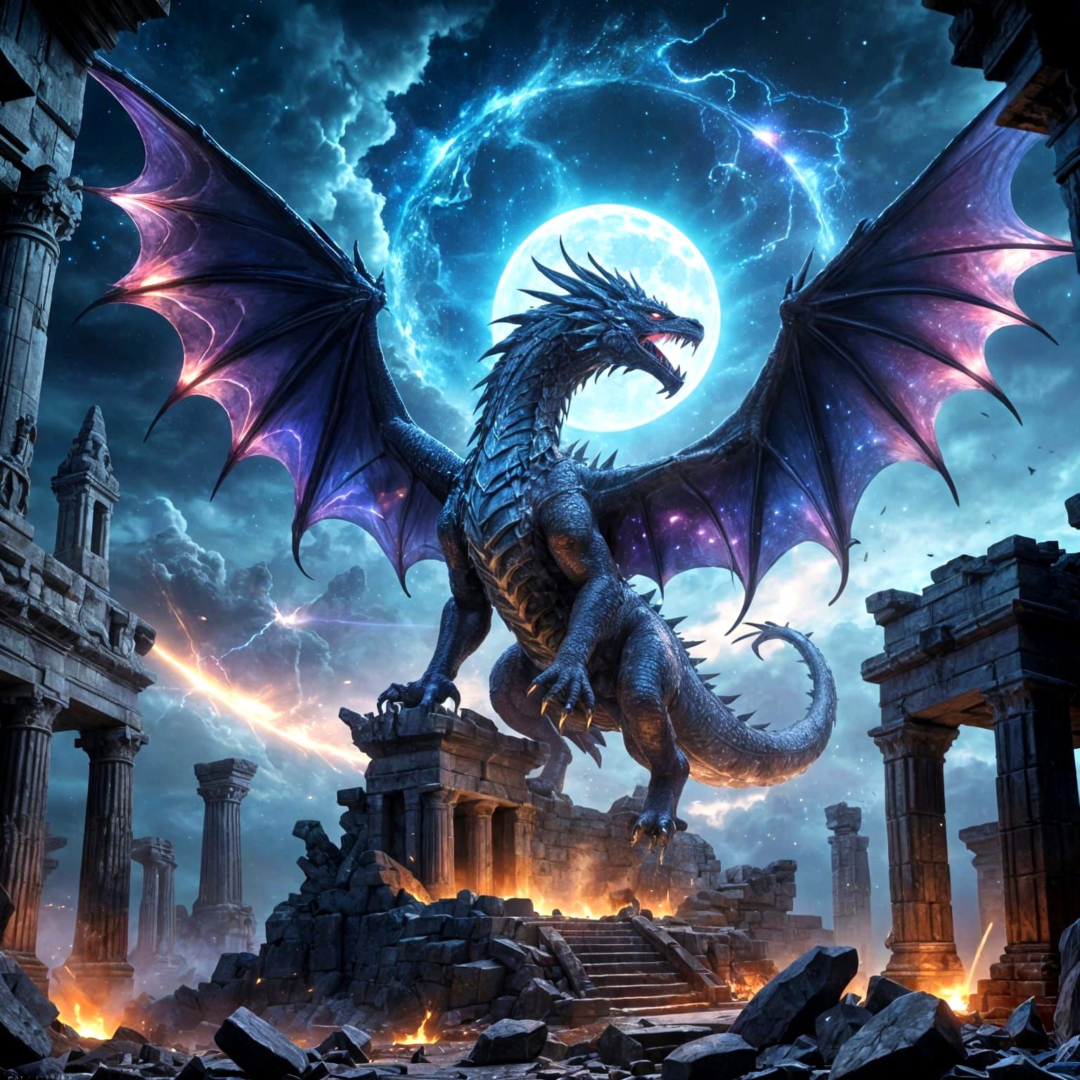 Crystal Dragon Soars Through Cosmic Night Sky