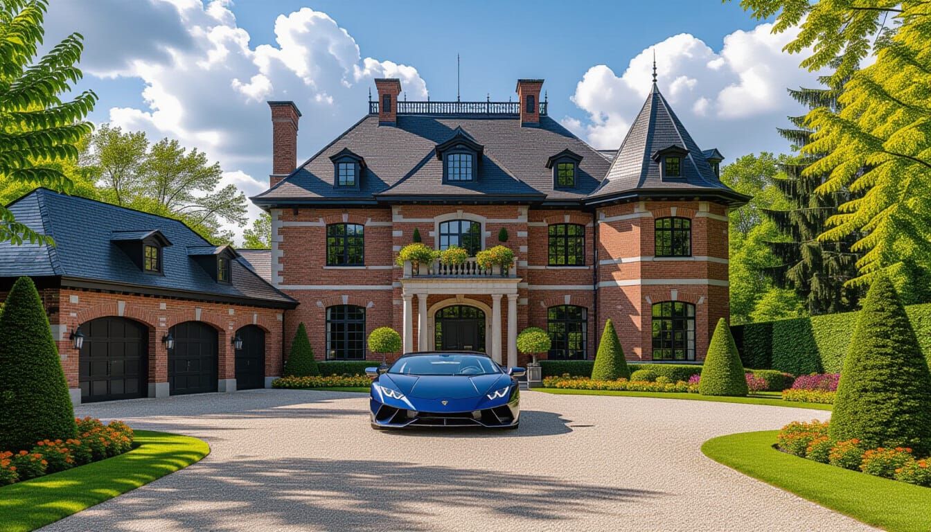 Victorian Chateau with Lamborghini in Summer