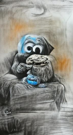 Cookiemonster's Unwillingness to Share: A Charcoal Sketch