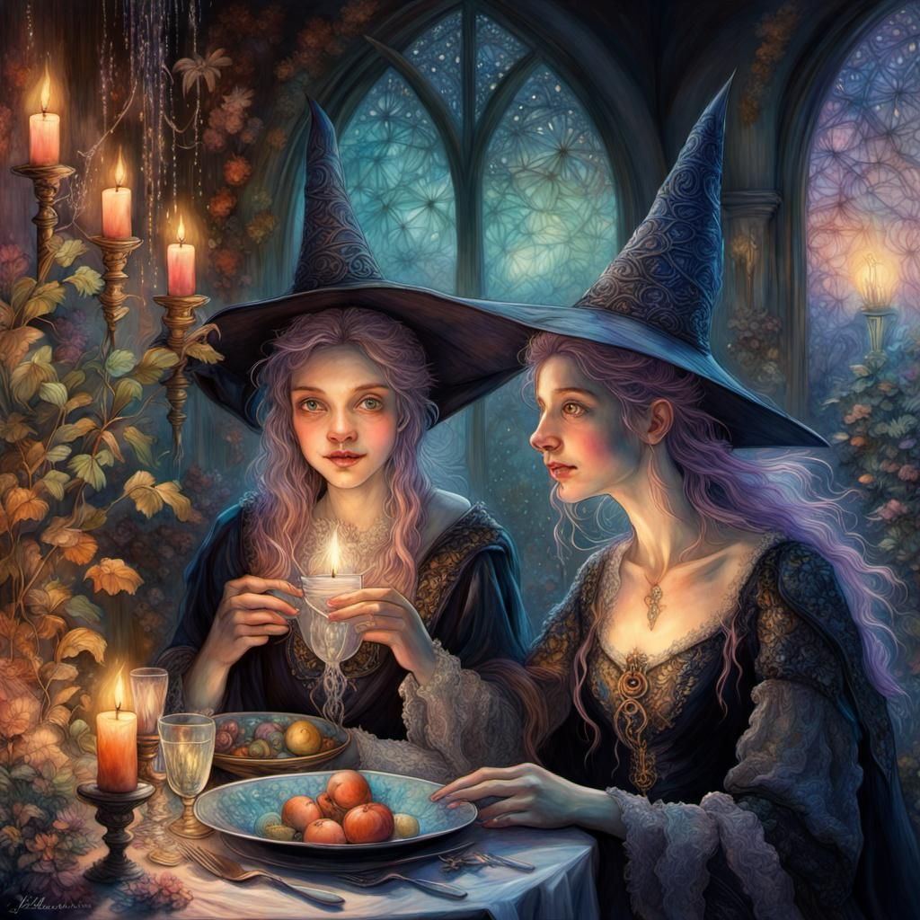 Witches and their candlelit dinner