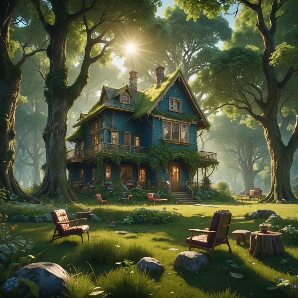 Invisible House in a Sunny Meadow, Matte Painting