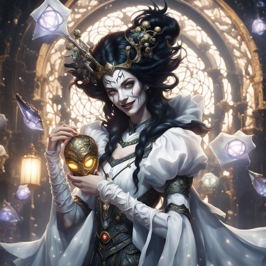 Pierrot Woman with Evil Grin, Detailed Digital Art