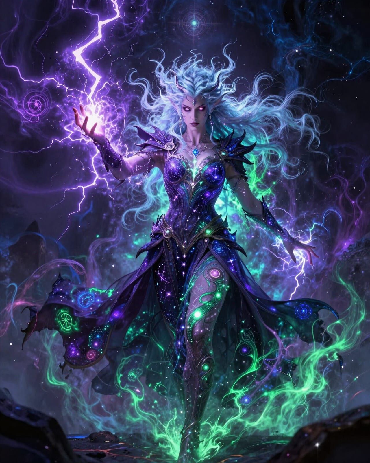 Majestic Elven Warlock Unleashes Eldritch Energy