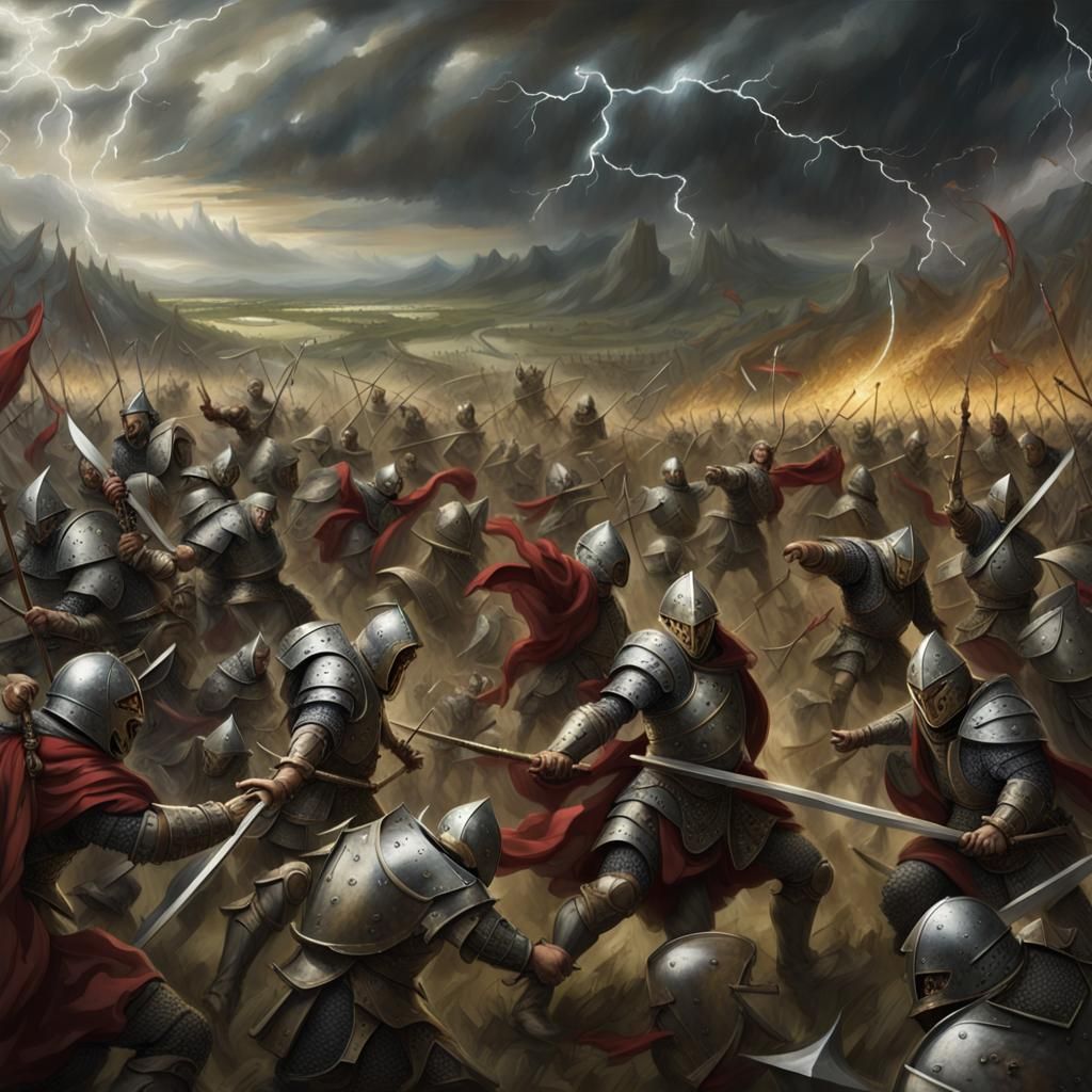 Epic Medieval Fantasy Battle Under a Stormy Sky